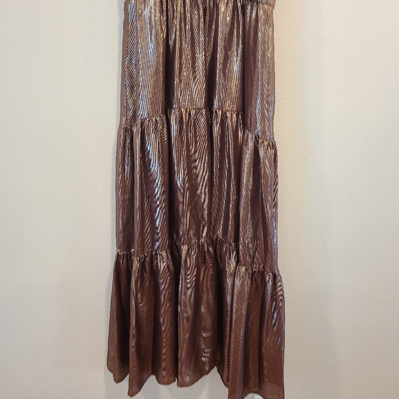 ALC Elara Tiered Silk Metallic Bitter Chocolate Maxi Dress - Picture 6 of 9